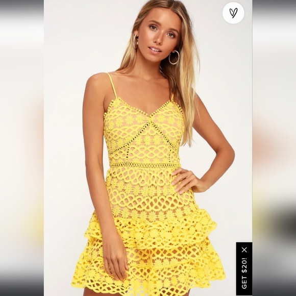 LULU'S Beauty and Lace Yellow Crochet Lace Mini Dress, sz Small - Picture 4 of 16